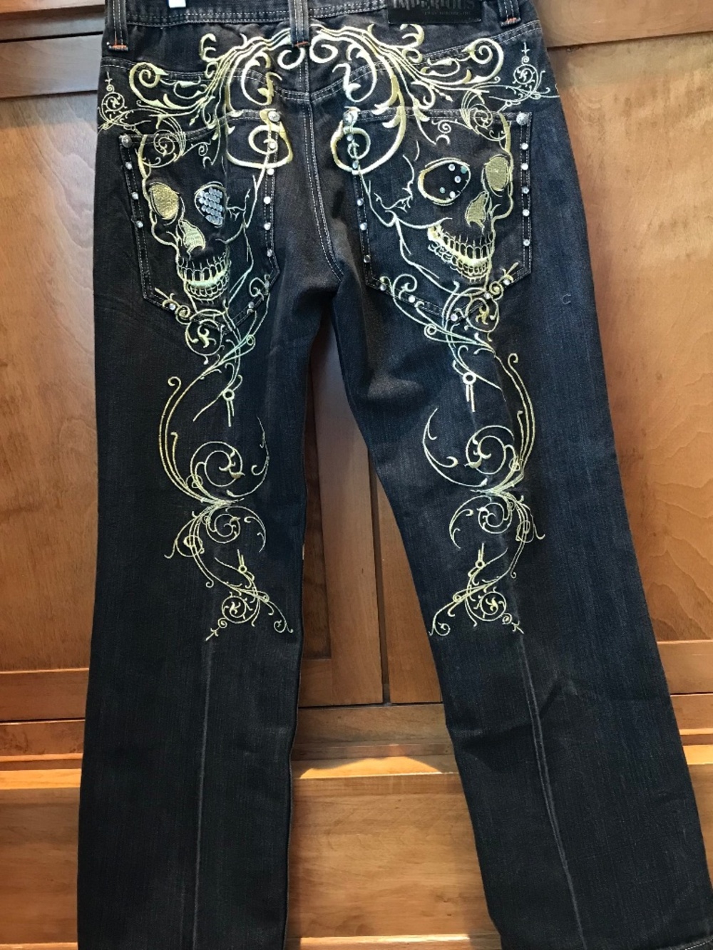 CYBER GOTH Y2K SKULL MCBLING SKATER BAGGY BLACK WASH IMPERIOUS JEANS